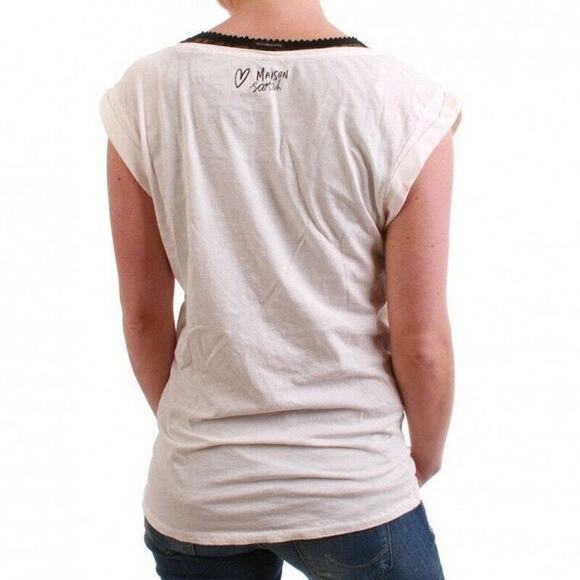 Maison Scotch Womens Graphic T-Shirt XL White Scoop Neck Cap Sleeve Lightweight - Picture 2 of 10